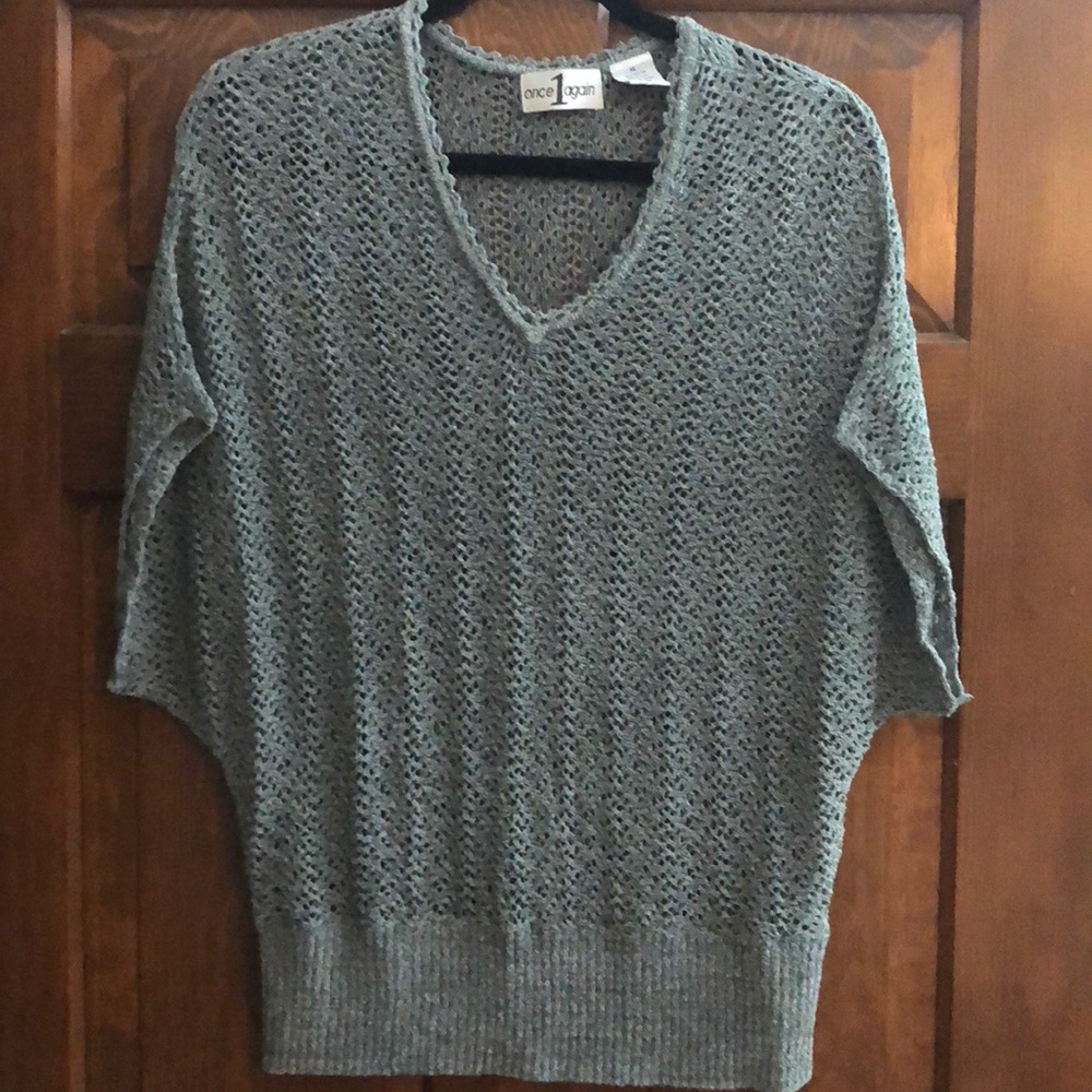 Open weave sweater size XL.  Color-grayish blue